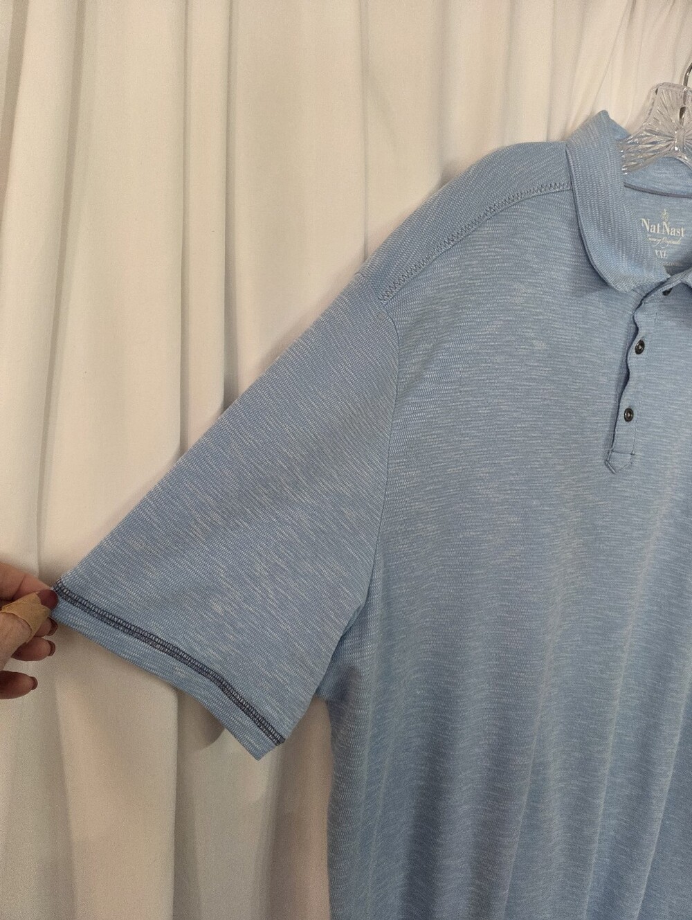 Nat Nast Luxury Originals Heathered Sky Blue Polo with Contrast Trim Size XXL - Picture 4 of 7